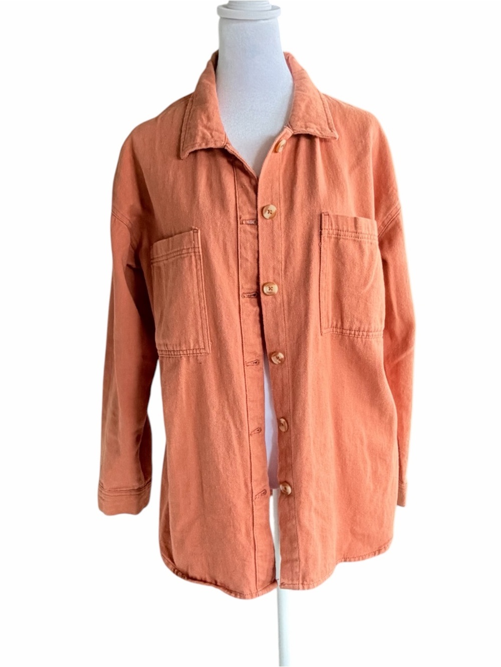 Lightweight Rust Orange Utility Button-Up Jacket